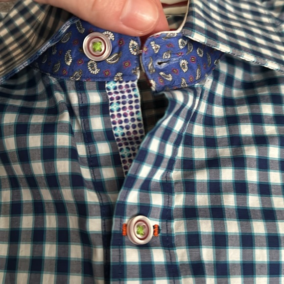 Blue & white check Robert Graham button up size M - Picture 3 of 3